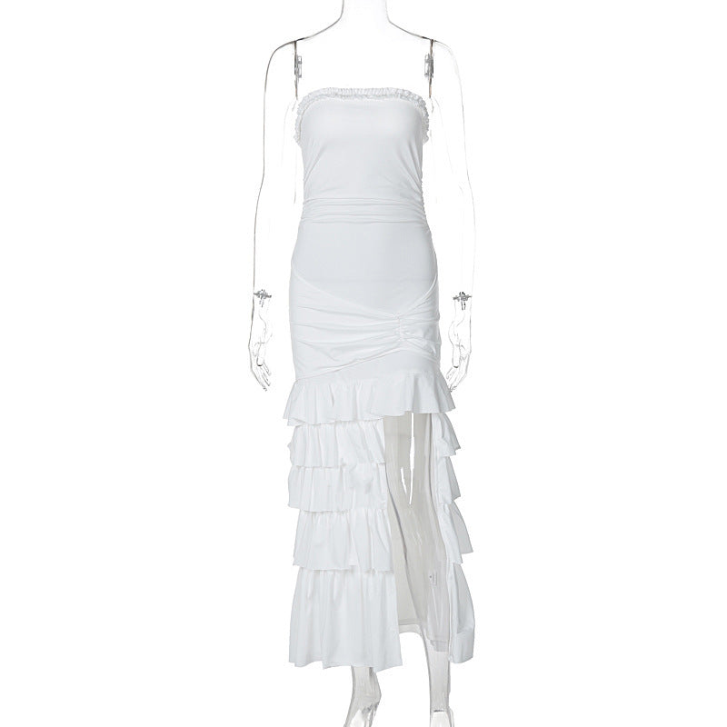Chest-wrapped Pleated Slim Fit Patchwork Split Dress