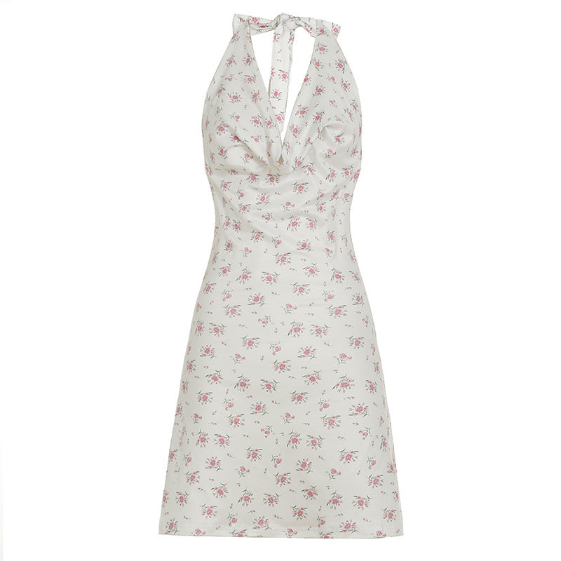 Women's Vacation Style Floral Dress Strap Halter