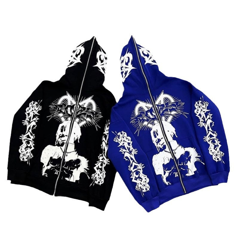 Women's Street Hip-hop Girl Printed Zipper Hooded Sweater