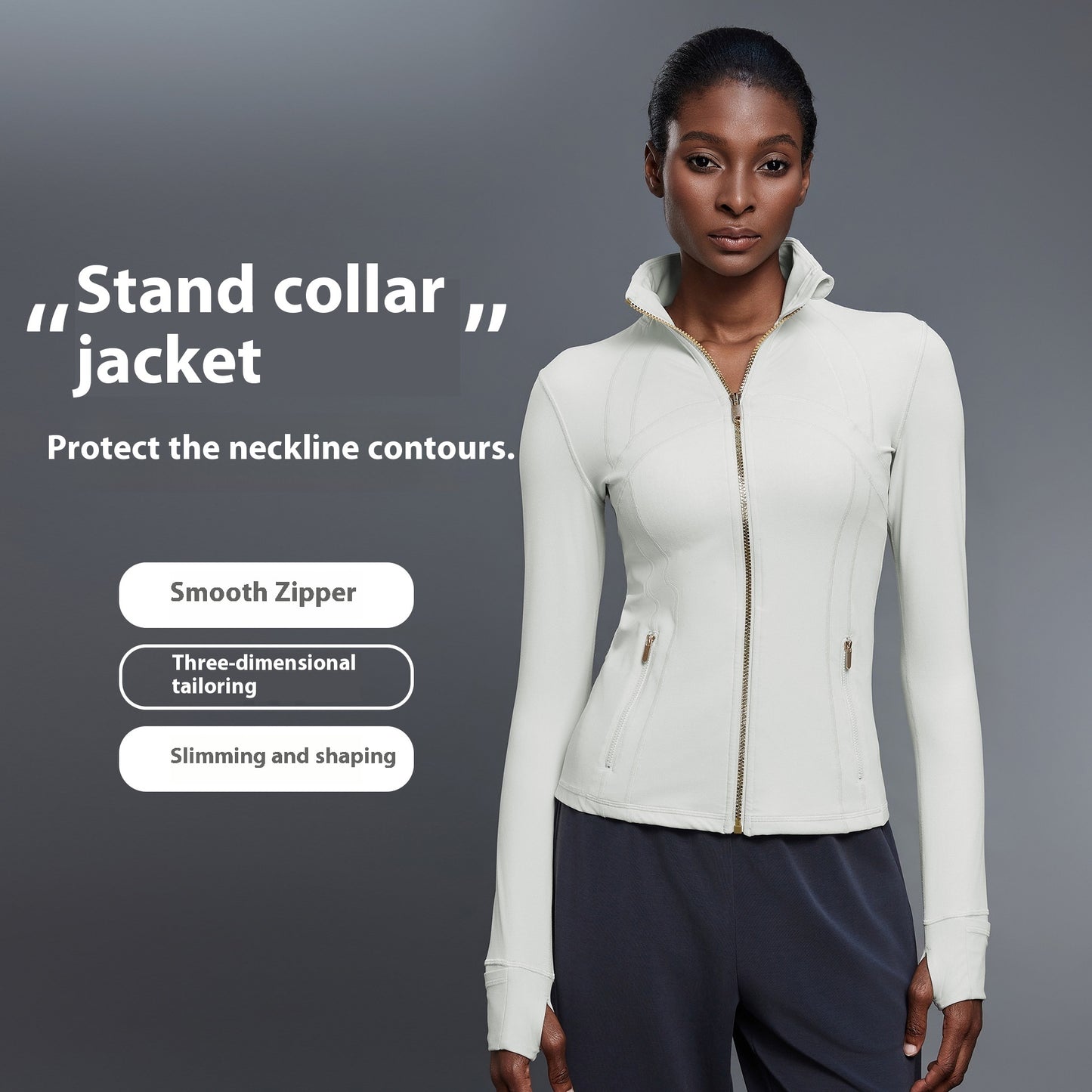 Windproof Stand Collar Yoga Clothes Running Sports Fitness Jacket