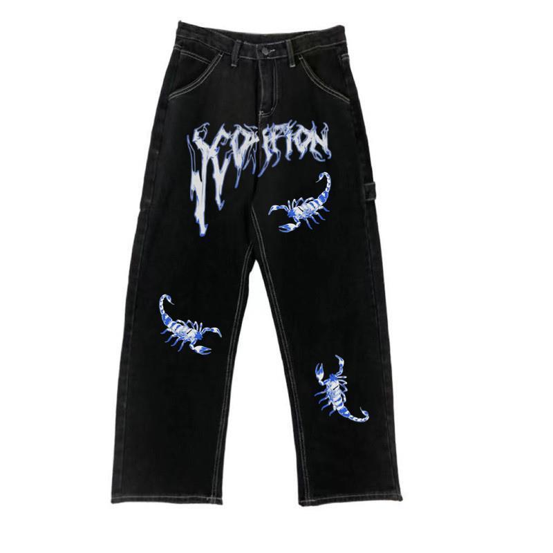 Street Print High Waist Jeans For Men And Women