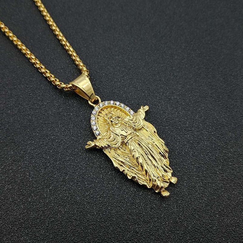 Titanium Steel Gold-plated Diamond Jesus Pendant Necklace