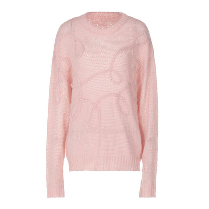 Solid Color Round-neck Long-sleeved Pullover Women