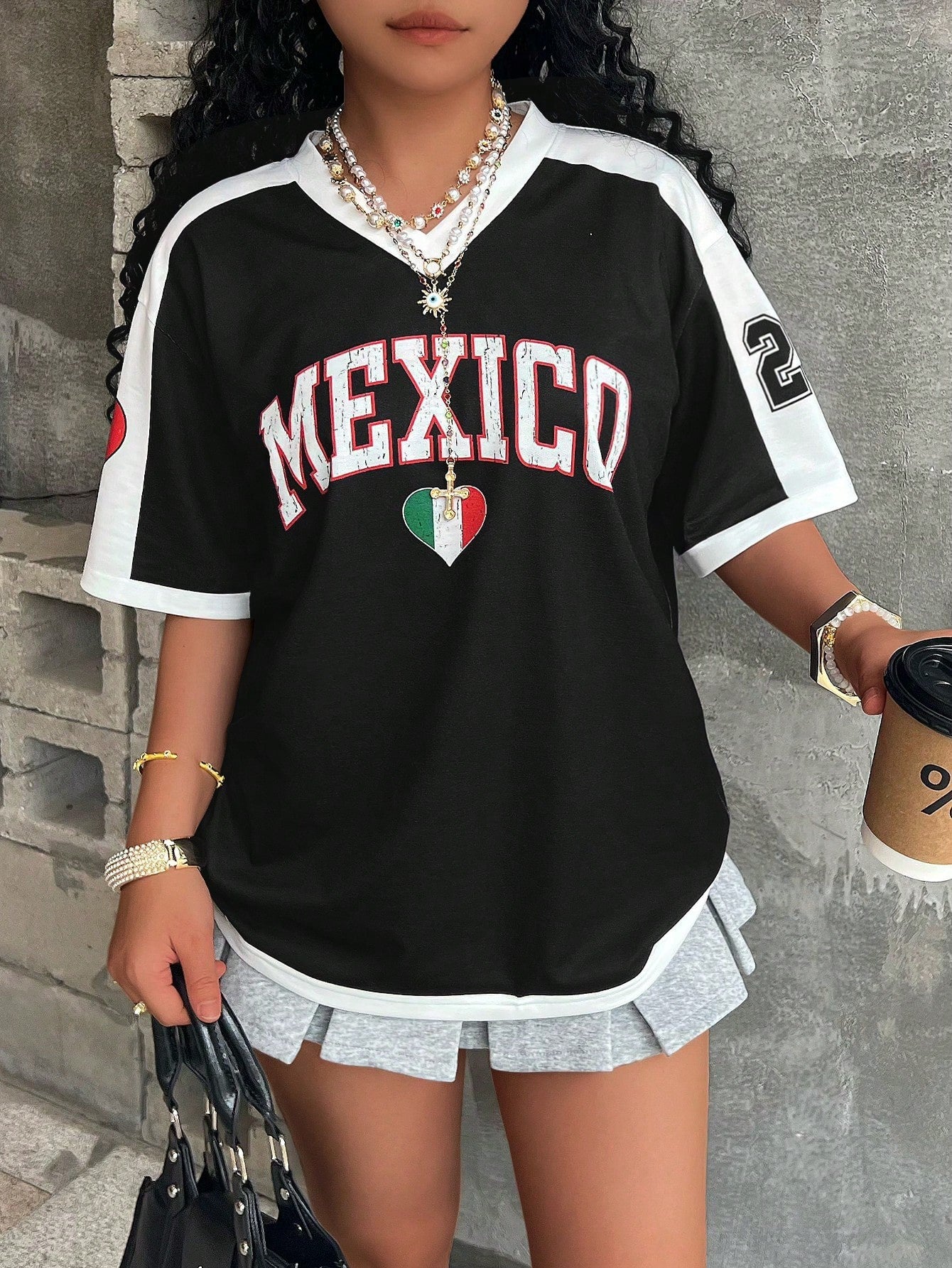 Summer Short-sleeved Women's T-shirt V-neck Letter Printing