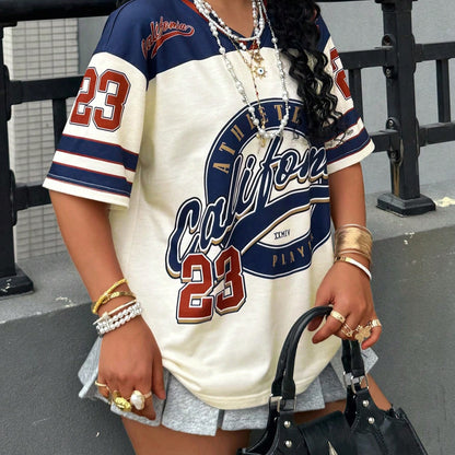 Summer Short-sleeved Women's T-shirt V-neck Letter Printing