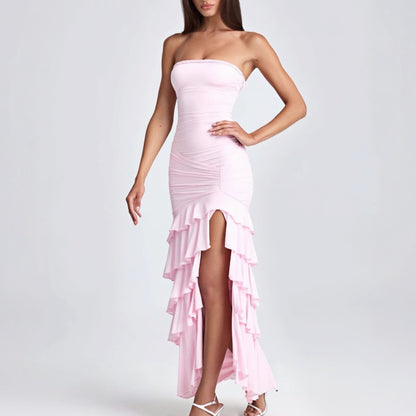 Chest-wrapped Pleated Slim Fit Patchwork Split Dress