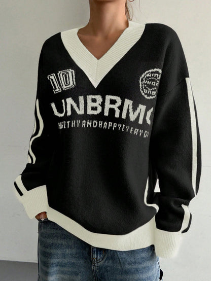 Hot Girl Loose Preppy Style Casual Contrast Color Lazy Sweater