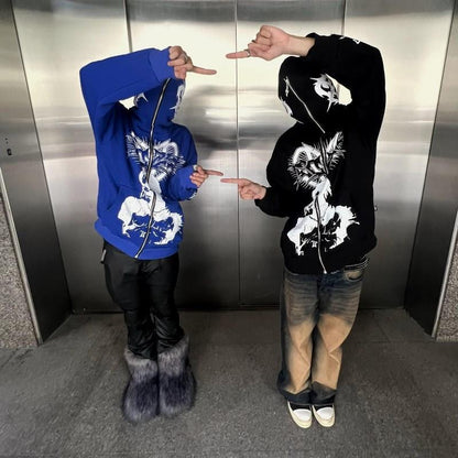 Women's Street Hip-hop Girl Printed Zipper Hooded Sweater