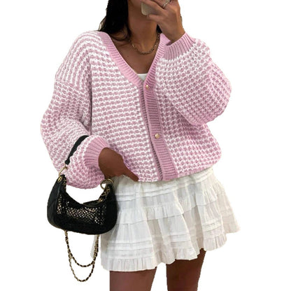 Snow Pattern Single-breasted Loose Sweet Cardigan