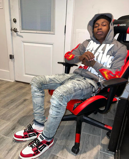 Flame Letter Print Casual Hoodie Street Hip-hop Cardigan Zipper Coat Men And Women