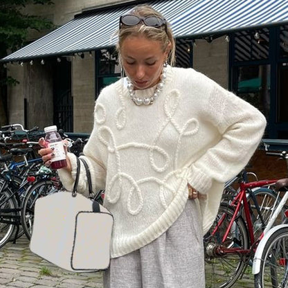 Solid Color Round-neck Long-sleeved Pullover Women