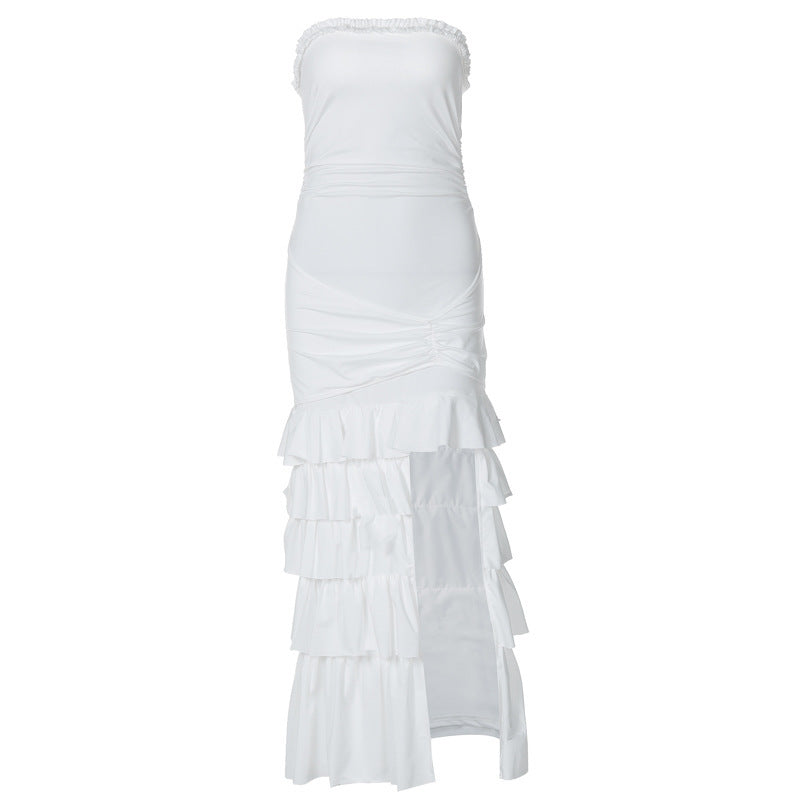 Chest-wrapped Pleated Slim Fit Patchwork Split Dress